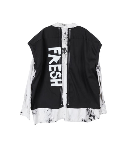 WHATEVERWORKS DOUBLE BUTTON SHIRT BLACK DIRTY WHITE