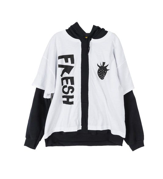 WHATEVERWORKS DOUBLE HOODIE BLACK WHITE