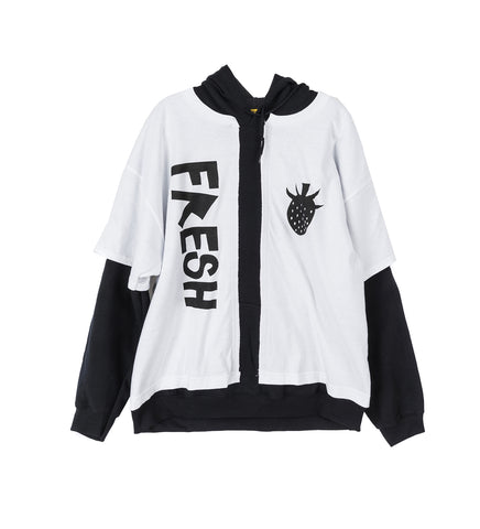WHATEVERWORKS DOUBLE HOODIE BLACK WHITE