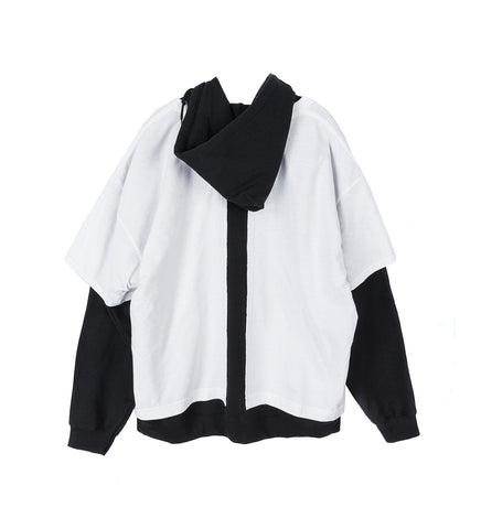 WHATEVERWORKS DOUBLE HOODIE BLACK WHITE
