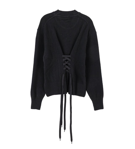 MERINO SCULPTED CORSET JUMPER BLACK