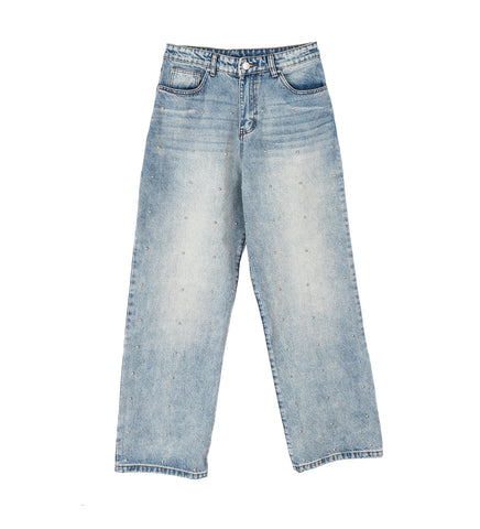 LAX BAGGY STUDDED DENIM WASHED BLUE