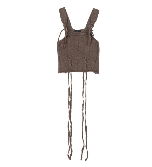 ALWINA CROPPED KNITTED SLIP TOP WITH LACED UP DETAIL BEAVER