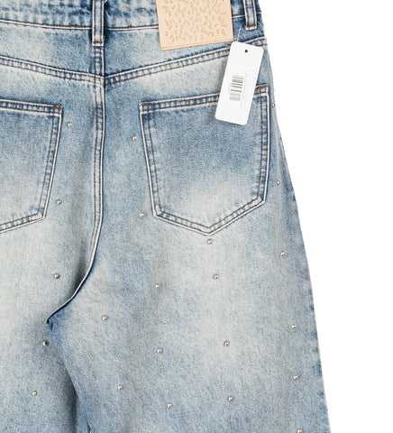 LAX BAGGY STUDDED DENIM WASHED BLUE