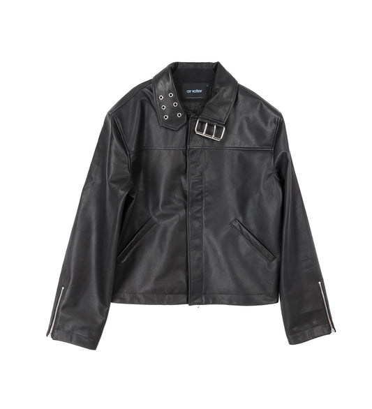 COLLAR BELT LEATHER JACKET BLACK