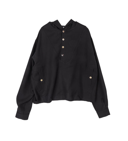 SLATINA HOODED TOP LS COAL BLACK