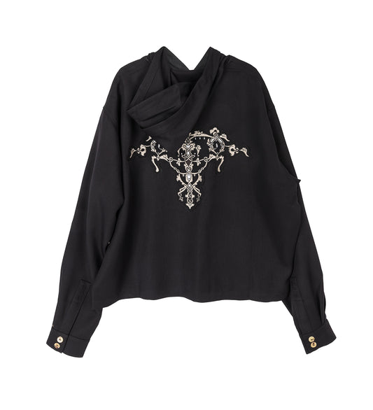 SLATINA HOODED TOP LS COAL BLACK