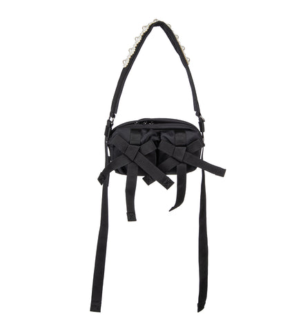 CLASSIC BOW CROSSBOXY BAG W/EMB BLACK/PEARL