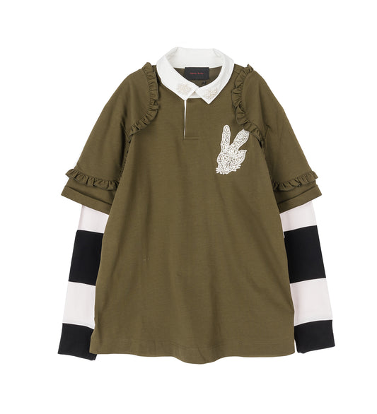LAYERED RUFFLE RUGBY SHIRT KHAKI/MULTI/PEARL/CLEAR