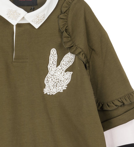 LAYERED RUFFLE RUGBY SHIRT KHAKI/MULTI/PEARL/CLEAR