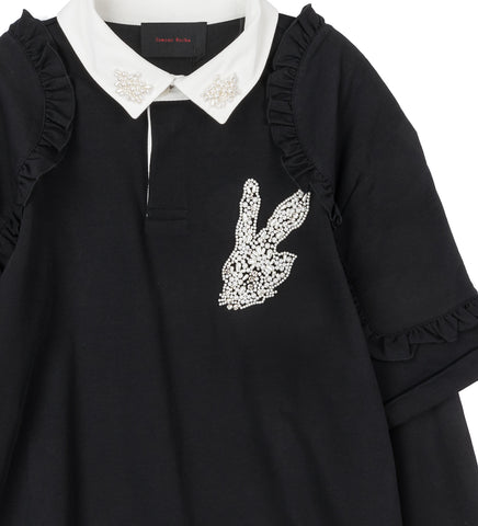 LAYERED RUFFLE RUGBY SHIRT BLACK/PEARL/CLEAR
