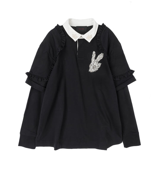 LAYERED RUFFLE RUGBY SHIRT BLACK/PEARL/CLEAR