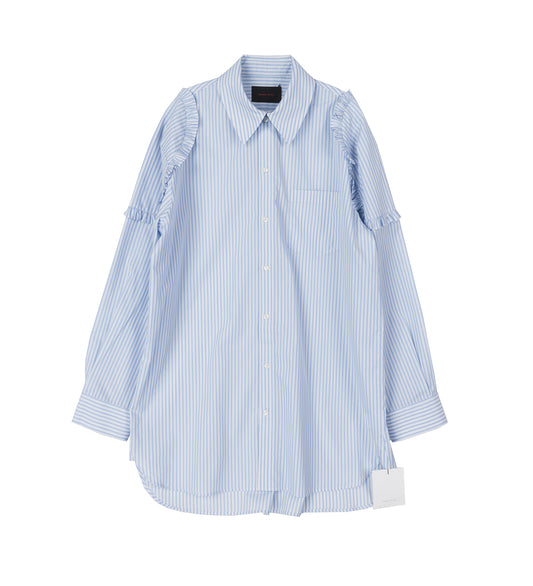 RUFFLE SHOULDER PATCH TUNIC SHIRT WHITE/BLUE