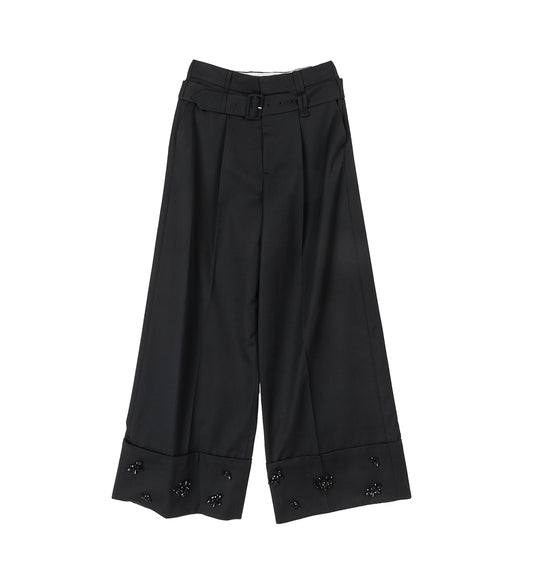CROPPED WIDE LEG MULTI BELT LOOP TROUSERS BLACK/JET