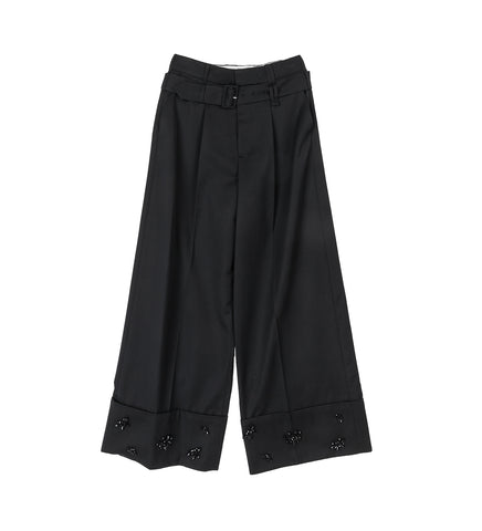 CROPPED WIDE LEG MULTI BELT LOOP TROUSERS BLACK/JET