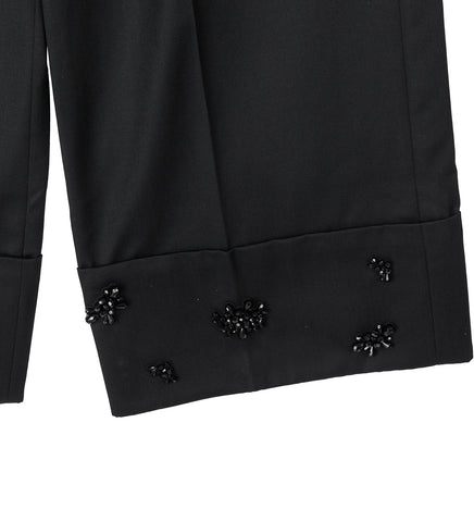 CROPPED WIDE LEG MULTI BELT LOOP TROUSERS BLACK/JET
