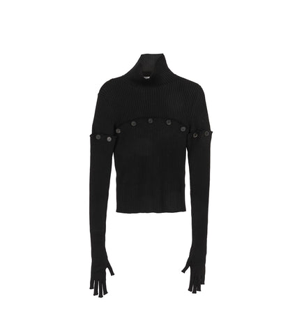 TATTOO COLLECTION BUTTONED KNIT TOP BLACK