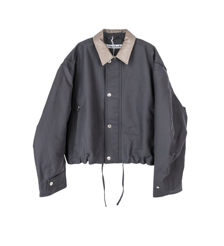 BOMBER WITH LEATHER COLLAR CARBON GREY