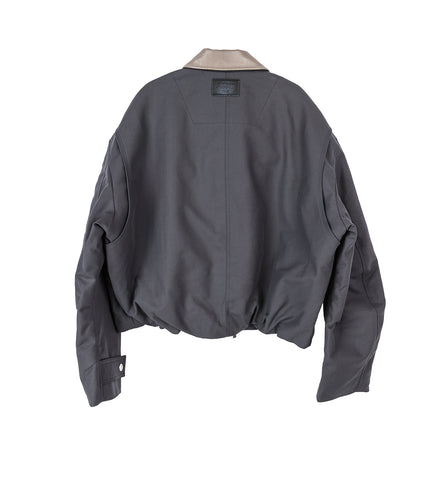 BOMBER WITH LEATHER COLLAR CARBON GREY