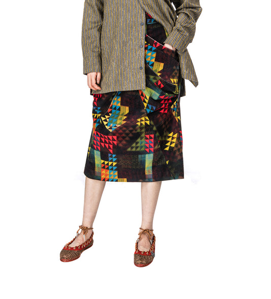 CALAMANCO SKIRT MULTI ABSTRACT CHECK
