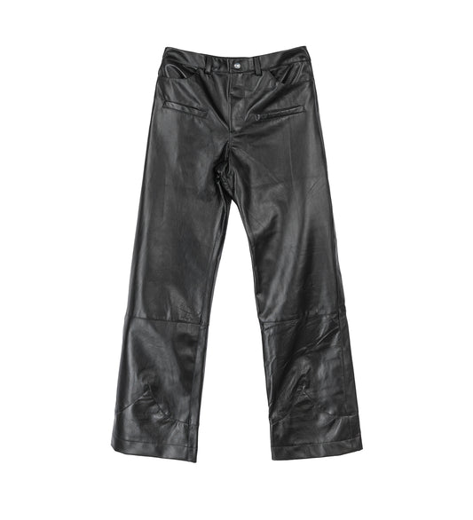 BOOT CUT CUFF PANTS BLACK LEATHER