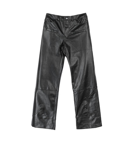 BOOT CUT CUFF PANTS BLACK LEATHER