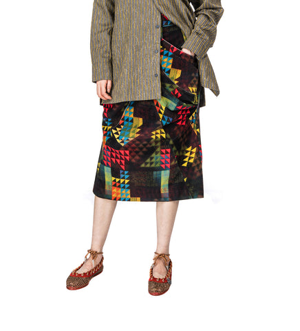 CALAMANCO SKIRT MULTI ABSTRACT CHECK