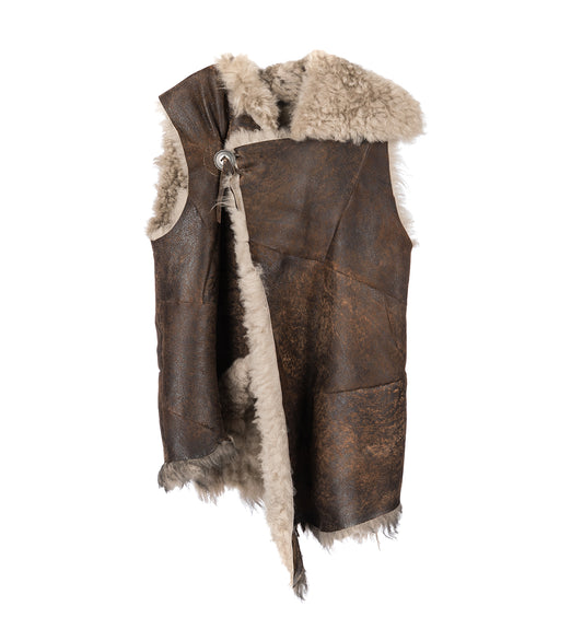 ALEID ASYMMETRIC FUR WAISTCOAT BROWN/TAUPE