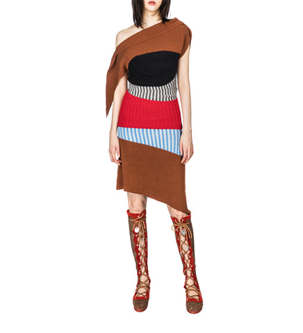 LEMOYNE KNITTED DRESS BROWN, RED/BLUE