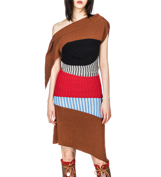 LEMOYNE KNITTED DRESS BROWN, RED/BLUE