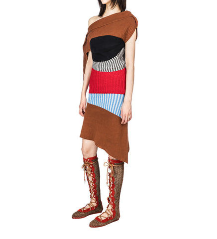 LEMOYNE KNITTED DRESS BROWN, RED/BLUE