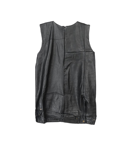 LEATHER PANTS MINI DRESS BLACK