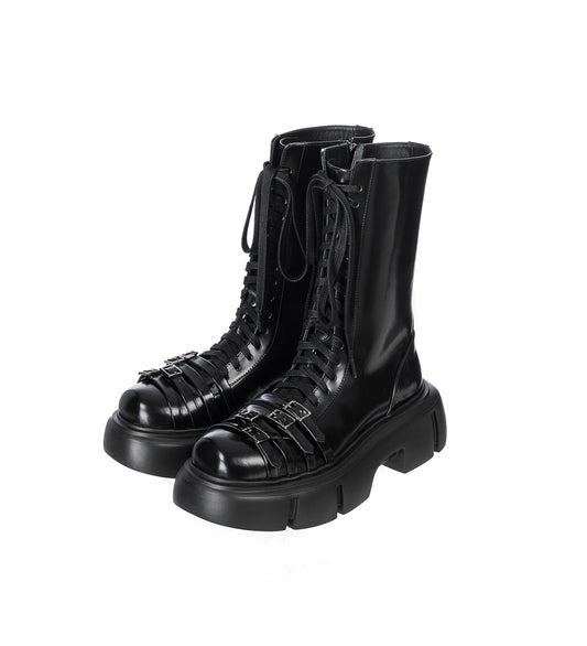 PLATFORM BUCKLE COMBAT BOOT BLACK