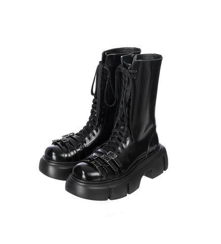 PLATFORM BUCKLE COMBAT BOOT BLACK