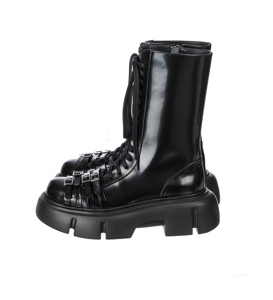 PLATFORM BUCKLE COMBAT BOOT BLACK