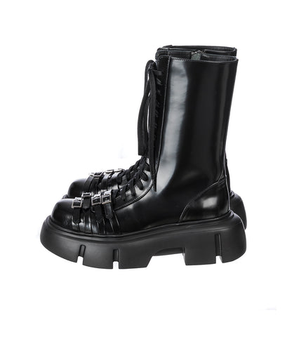 PLATFORM BUCKLE COMBAT BOOT BLACK
