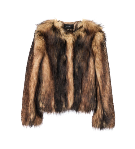 SCULPTED FAUX FUR FRAY JACKET NATURAL