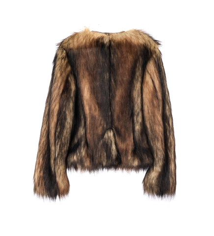SCULPTED FAUX FUR FRAY JACKET NATURAL