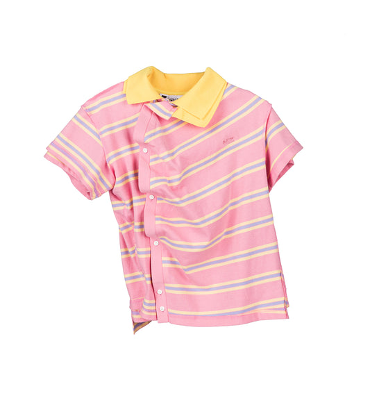 SHRUNKEN DOUBLE POLO PINK STRIPED