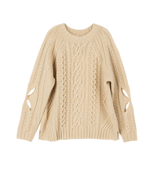 SLASHED CABLE JUMPER OATMEAL