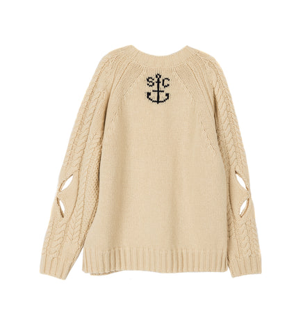 SLASHED CABLE JUMPER OATMEAL