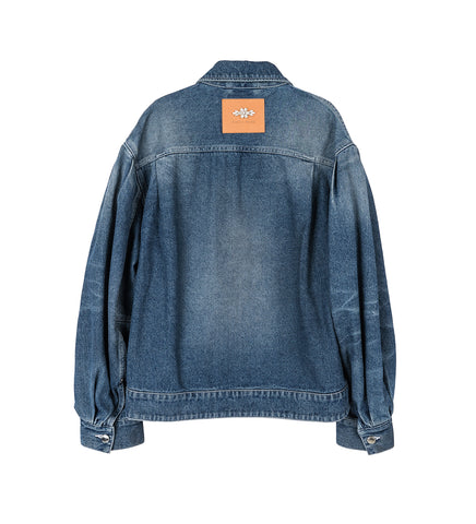 SCULPTED BELT DETAIL DENIM JACKET DISTRESSED BLUE/PEARL