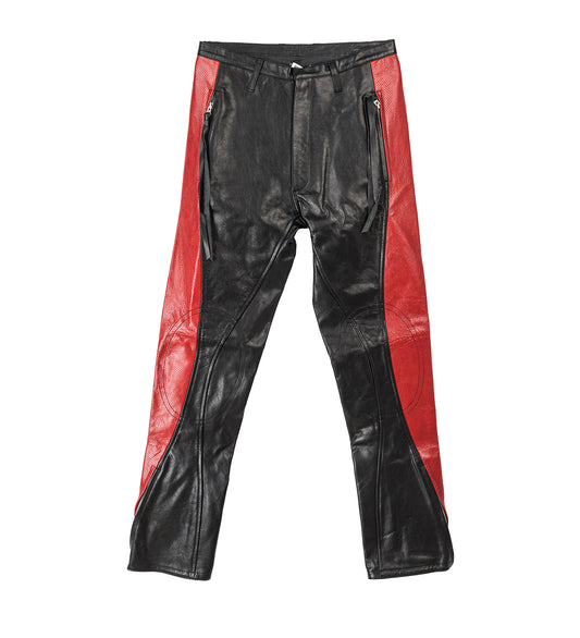 LEATHER TASSEL PANTS RED/BLACK