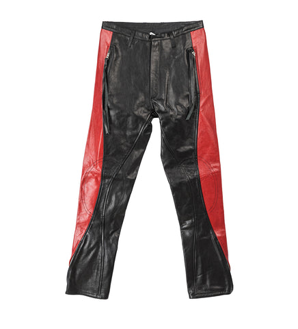 LEATHER TASSEL PANTS RED/BLACK