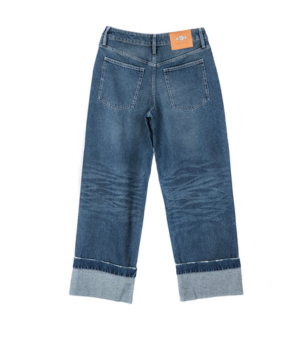 DISTRESSED STRAIGHT LEG JEANS BLUE/PEARL/CLEAR