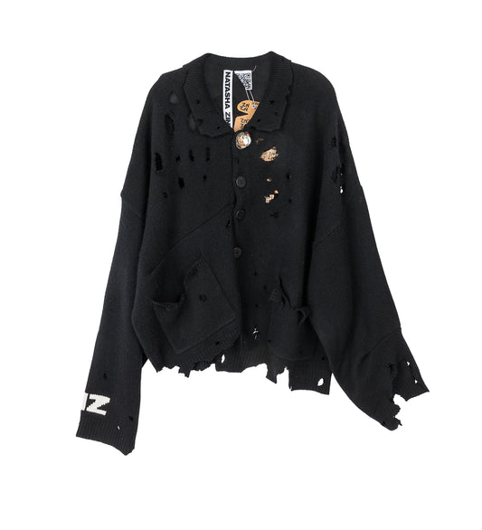 DISTRESSED CARDIGAN BLACK