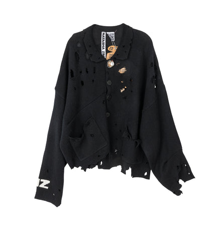 DISTRESSED CARDIGAN BLACK