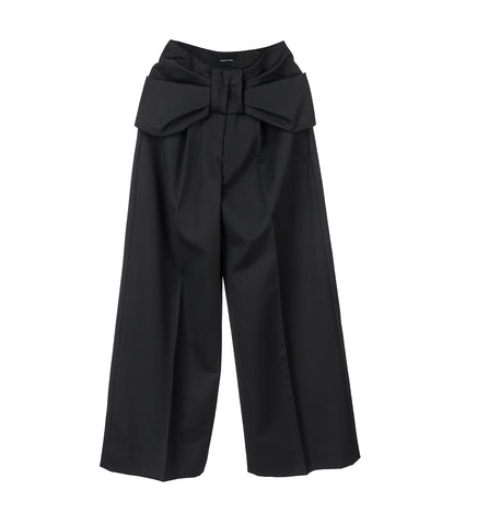 BOW WAIST WIDE LEG TROUSERS BLACK