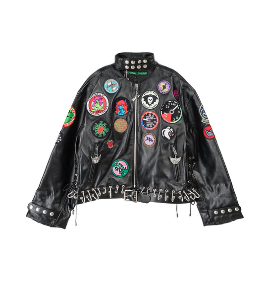 PATCH BLACK LEATHER JACKET BLACK
