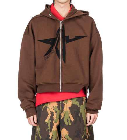 BLACK DISTRESSED ZIP UP BROWN